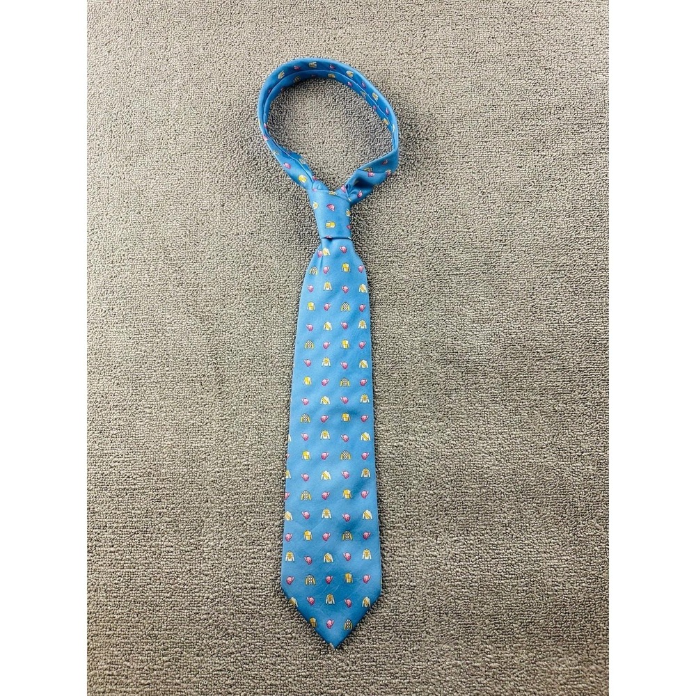 Y2K Brooks Brothers Tie Men Blue Jockey Cap Tie Silk Jockey Equestrian Preppy